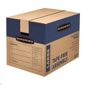 Bankers Box 6 Pack (L) Prime Moving Boxes,TapeFree FastFold w Reinforced Handles